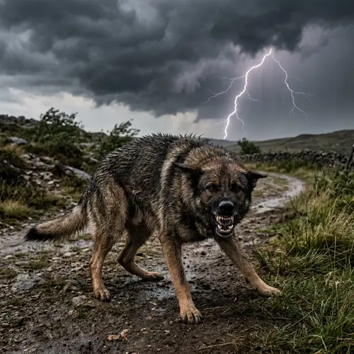 Intense Aggression: Growling Dog in Defensive Stance