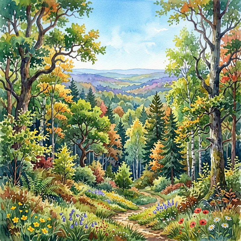 Vivid Watercolor Forest: A Nature's Masterpiece