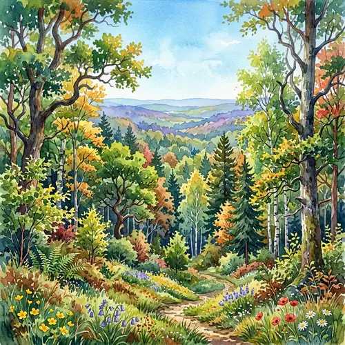 Vivid Watercolor Forest: A Nature's Masterpiece