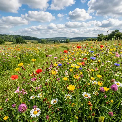 Vibrant Ladybugs and Flowers Landscape