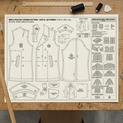 Downloadable Men's Peacoat Pattern - Size M A0