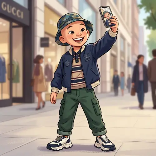 Joyful Young Chinese Boy Selfie with Luxury Outfits