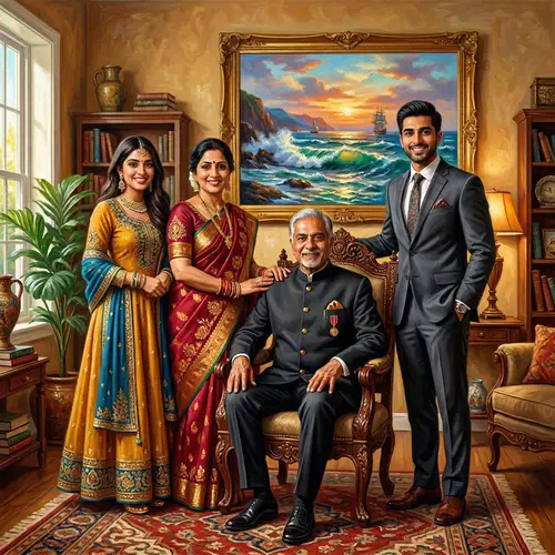 Warm Family Portrait in Vibrant Oil Painting Style