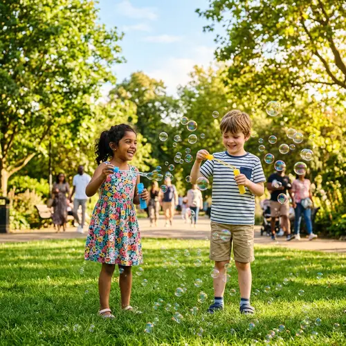 Diverse Kids Blowing Soap Bubbles in Park | Fun Outdoor Activity