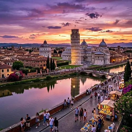 Sunset View of Leaning Tower of Pisa | Italian Renaissance Cityscape