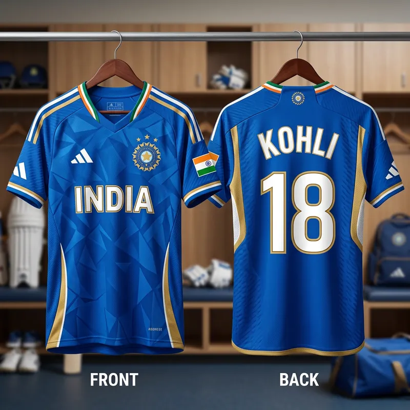 Indian Cricket Jersey | BCCI Logo, Blue & Gold Design