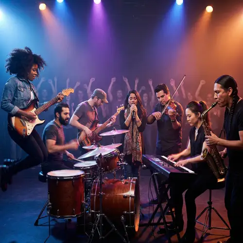 Diverse Musical Band on Stage | Live Performance Ambiance