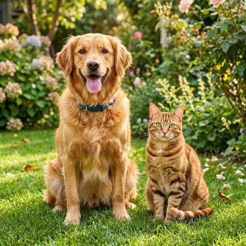 Vibrant Household Pets: Happy Dog and Cat Showing Healthy Lives