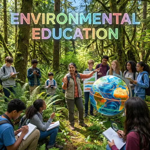 Colorful Environmental Education Scene: Explore, Learn, Connect