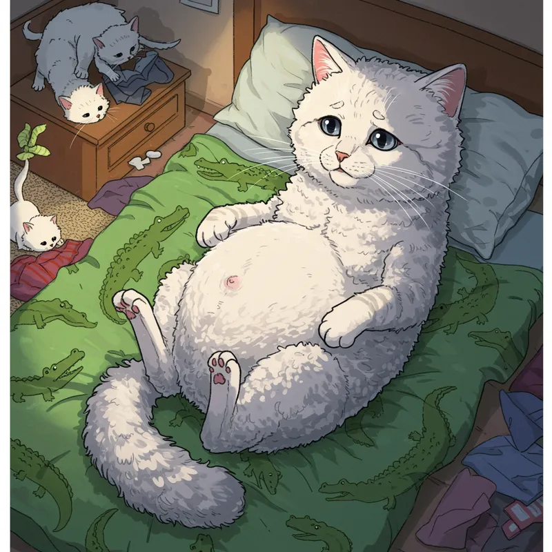 Sad Pregnant Cat in Anime Style - Emotional Artwork Sad Pregnant Cat in Anime Style - Emotional Artwork