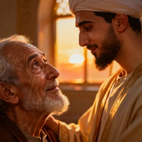 Emotional Scene: Old Man Gazing at Prophet Muhammad