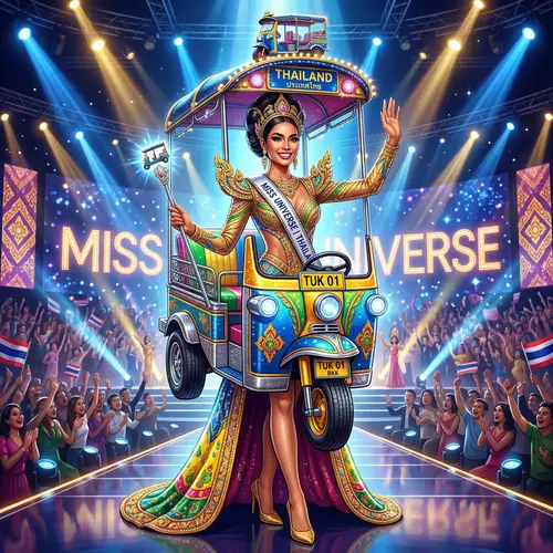 Miss Universe Thailand in Iconic Tuk-Tuk National Costume