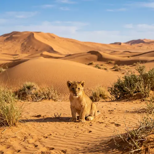 Adorable Lion Cub in Sahara Desert