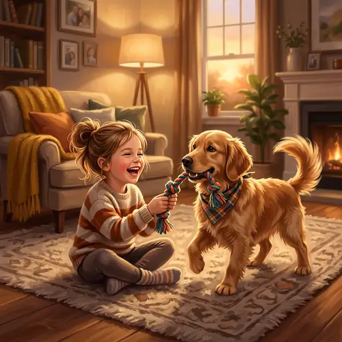 Heartwarming Dog and Child Interaction Art