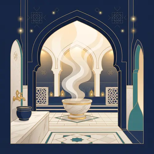 Minimalist Hammam Illustration with Oriental Arches