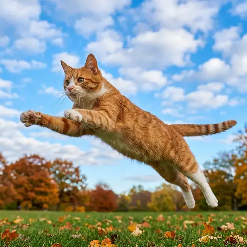 Playful Domestic Cat Leaping | Stunning Orange and White Fur