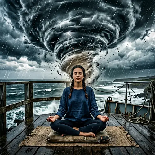Calm Woman Amidst a Hurricane - Serenity in Chaos