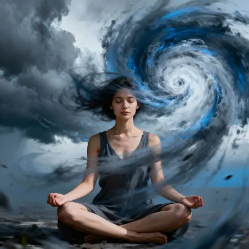 Calm Woman Amidst a Hurricane - Serenity in Chaos