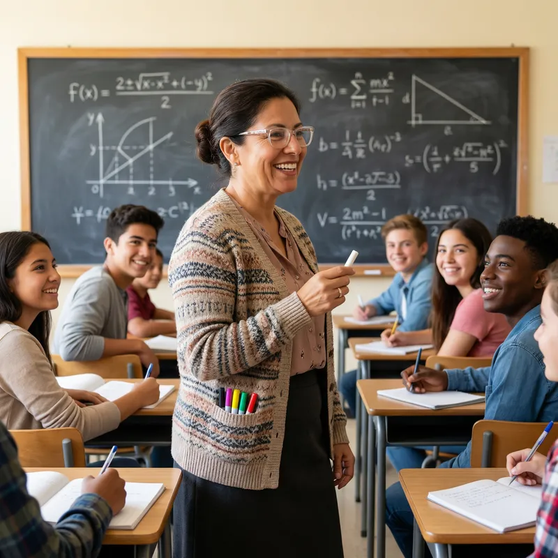 Middle-Aged Hispanic Female Teacher Inspiring Class with Warm Smile