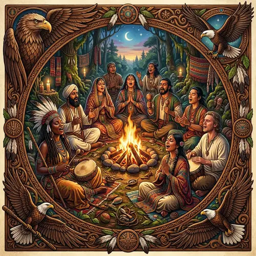 Diverse Shamanic Circle Chanters in Spiritual Song