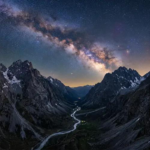 Majestic Rocky Mountains and Cosmic Horizon View