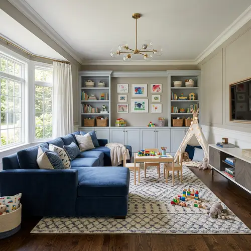 Transitional Blue Playroom Design Ideas