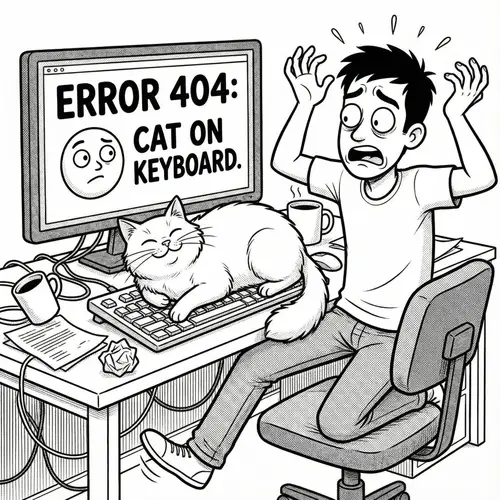 Frustrated Human vs. Content Cat on Keyboard