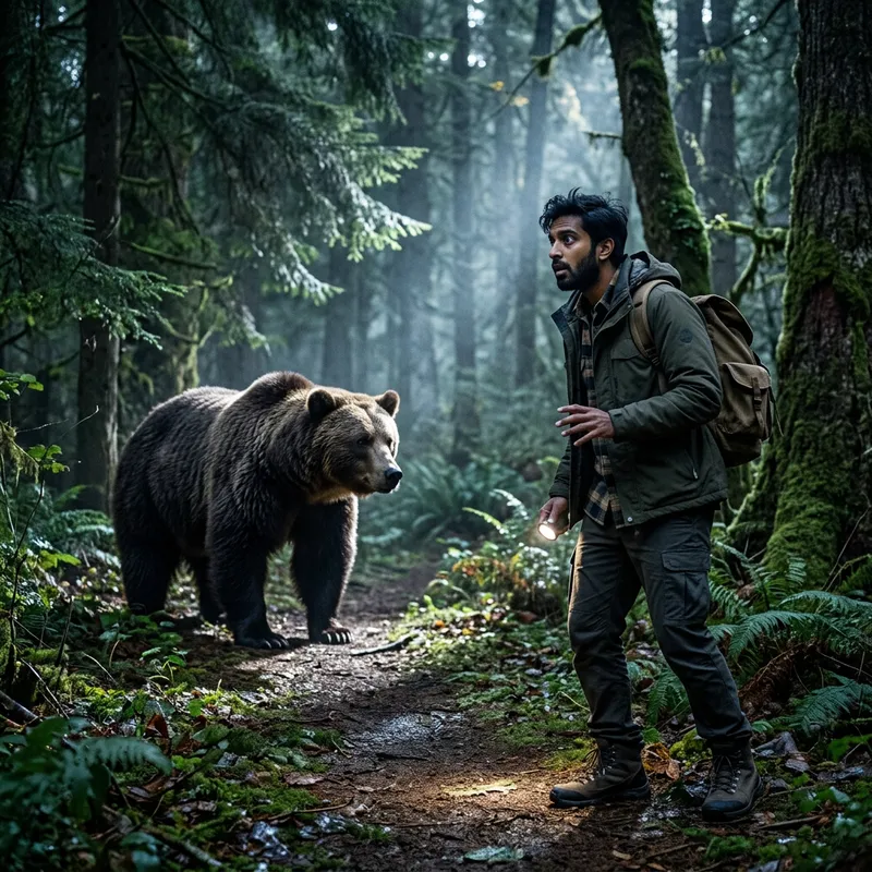 Nighttime Encounter with Bear in the Woods