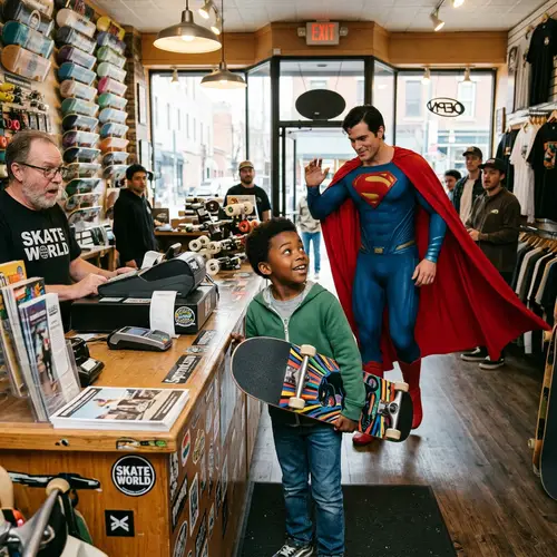 Black Child Steals Skateboard, Superhero Superman Intervenes