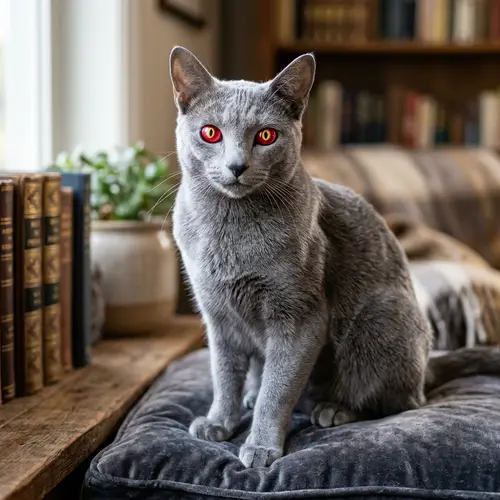 Blue Russian Cat with Red Eyes