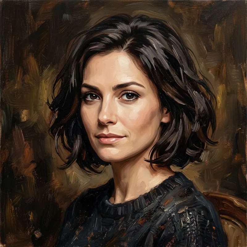Woman with Dark Bob Hair in Oil Painting Style - Classic Portrait