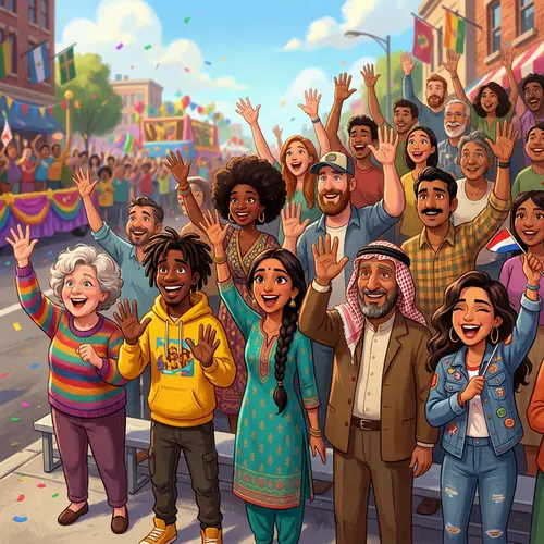 Diverse Animated Crowd Waving Greetings | Unique Personalities