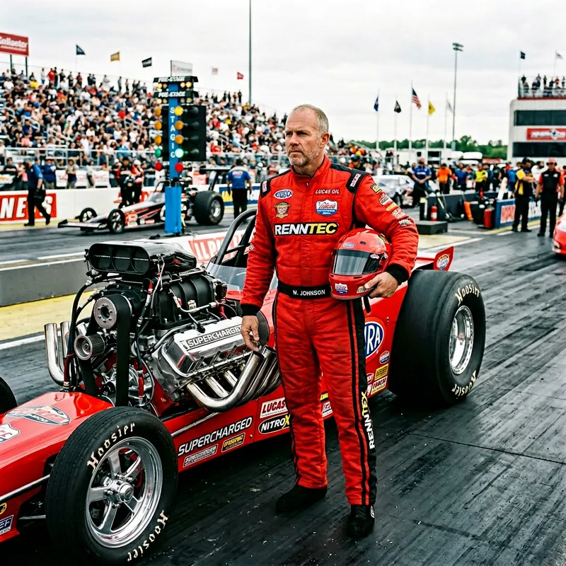 Elon Musk as Drag Racer on Exciting Racetrack