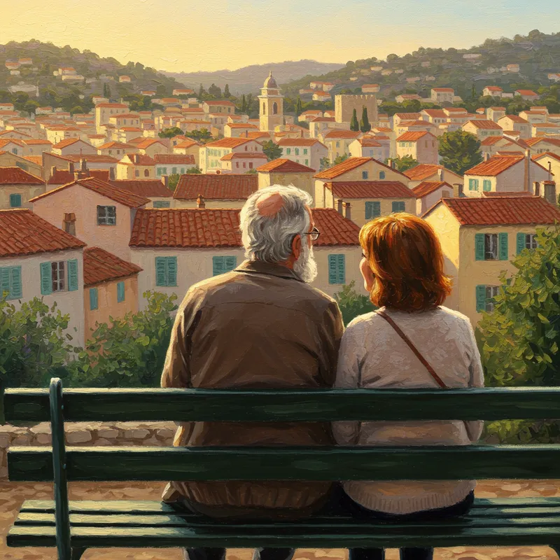Romantic Couple in Cannes: Oil Painting Style