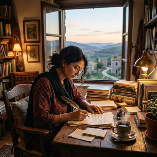 Serene Middle-Eastern Female Writer | Creative Workspace