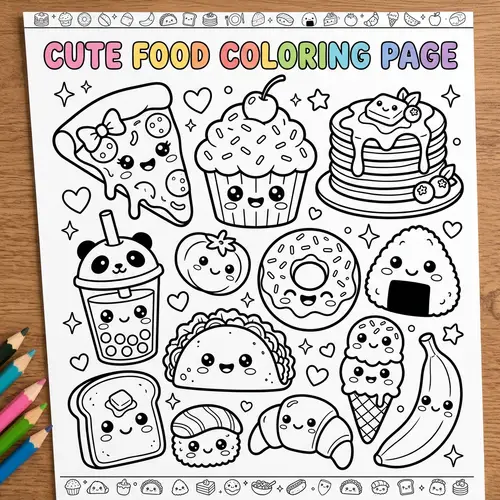 Cute Food Line Art for Coloring Book