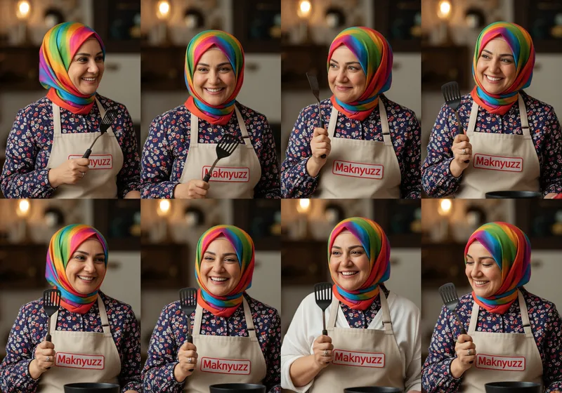 Warm Mak Cemil with Bright Hijab and Spatula