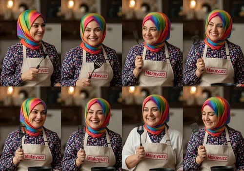Warm Mak Cemil with Bright Hijab and Spatula