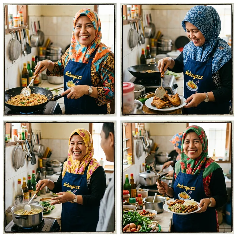 Warm Mak Cemil with Bright Hijab and Spatula