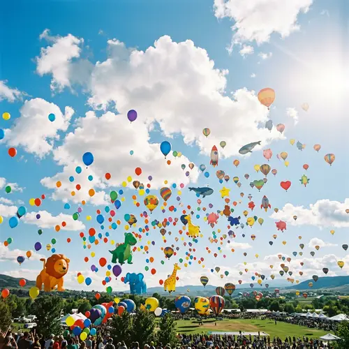 Colorful Balloons Ascending in Bright Blue Sky