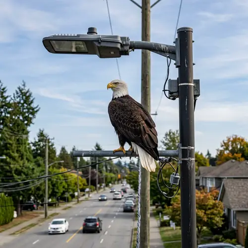 Majestic Eagle Perched on Streetlight