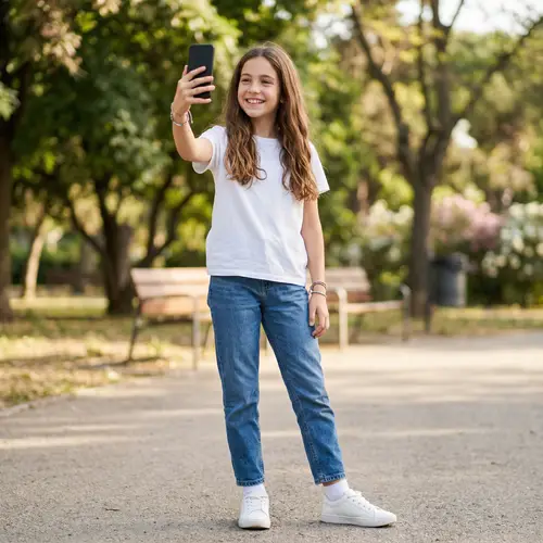 Casual Selfie of a 12-Year-Old Girl in Jeans