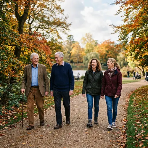Retired Brothers and Daughters Walking Together