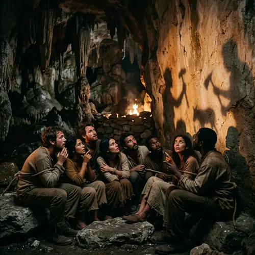 Allegory of Deception in Eroded Cave: Illusion of Shadows