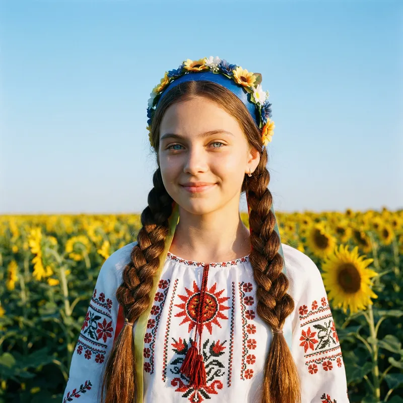 Beautiful Ukrainian Girl in Traditional Attire | Sunflower Field Beautiful Ukrainian Girl in Traditional Attire | Sunflower Field