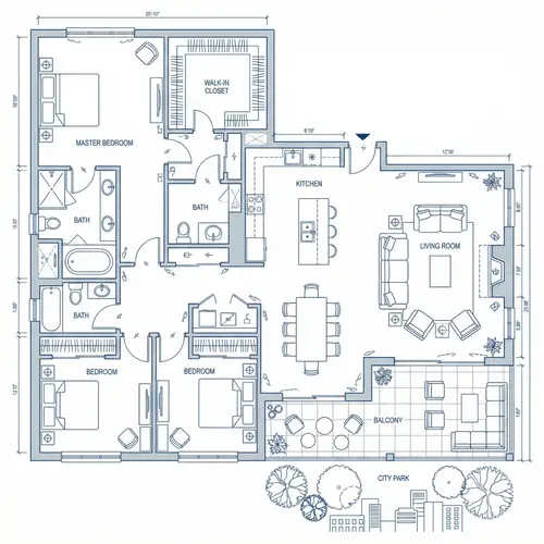 Spacious Two-Bedroom Apartment Floor Plan with Open Concept Kitchen