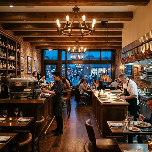 Warm and Inviting Eating Establishment with Rustic Modern Design