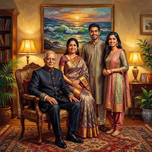 Warm Family Portrait in Vibrant Oil Painting Style
