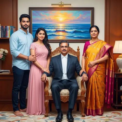 Warm Family Portrait in Vibrant Oil Painting Style