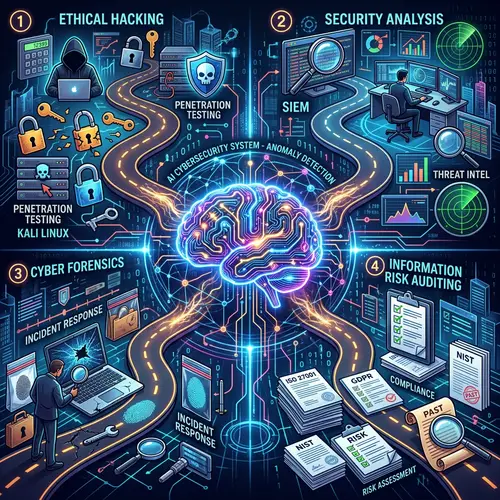 AI System Analyzing Cybersecurity & Career Paths in Ethical Hacking, Security Analysis, Cyber Forensics
